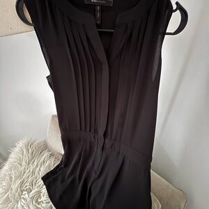 BCBGMaxAzria Black V-Neck Jumpsuit with Fitted Bodice